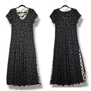 Express Y2K Vintage 80's Maxi Dress Sheer Black Daisy Floral Print Whimsy 9/10